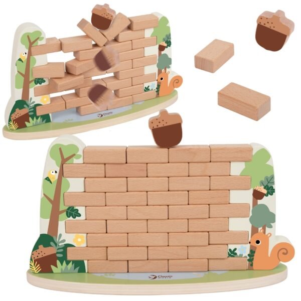 Medinis vikrumo žaidimas su vovere ir krintančiu riešutu