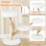 Medžio masyvo kačių draskyklė su trimis pliušinėmis guoliavietėmis (Balta) – Paveikslėlis 4