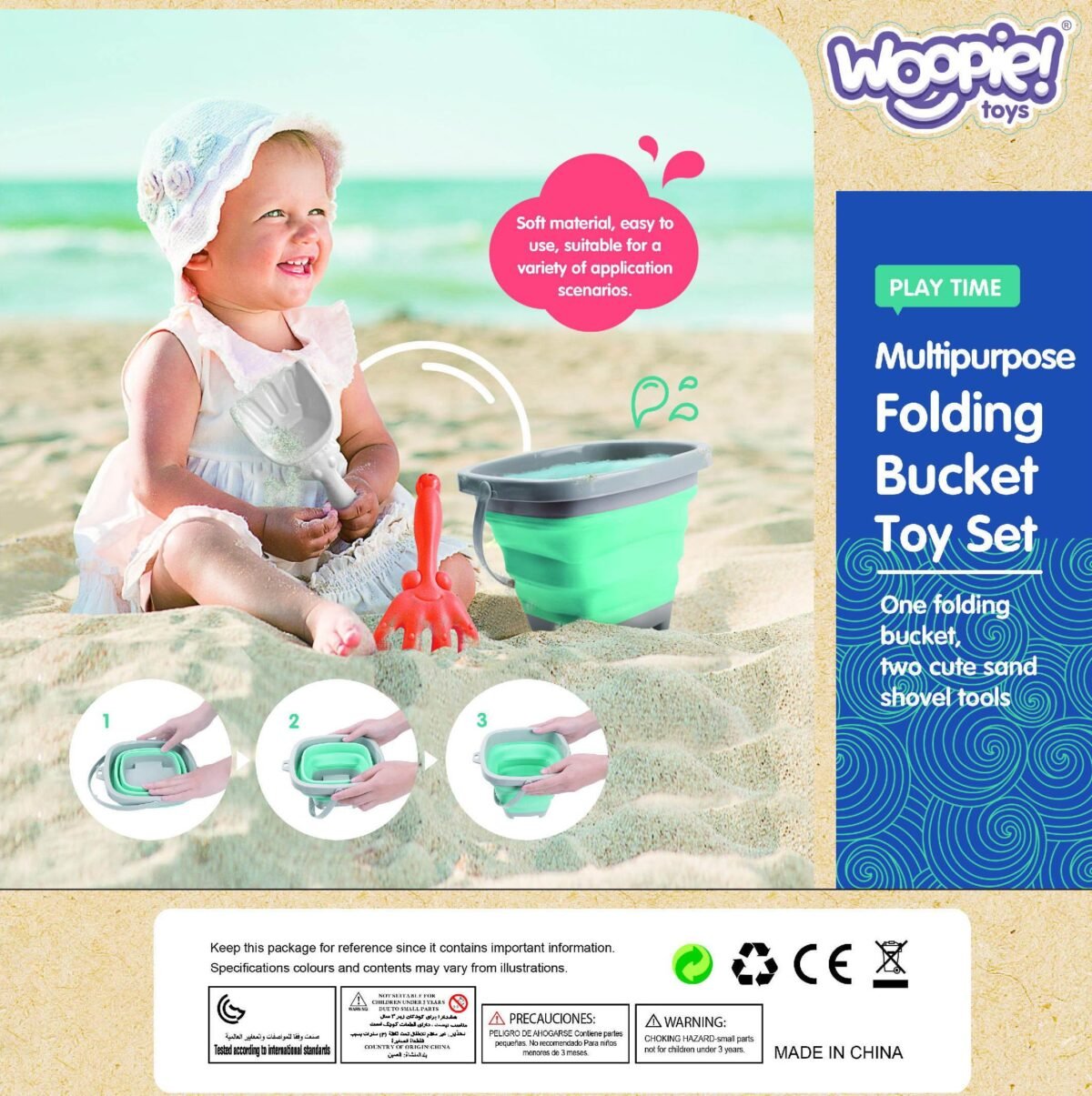 Mėlynas silikoninis sulankstomas kibirėlis su grėbliuku ir kastuvėliu – Paveikslėlis 12