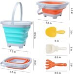 Mėlynas silikoninis sulankstomas kibirėlis su grėbliuku ir kastuvėliu – Paveikslėlis 6