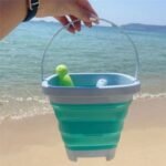 Mėlynas silikoninis sulankstomas kibirėlis su grėbliuku ir kastuvėliu – Paveikslėlis 8