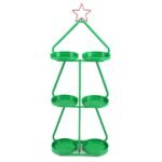Metalinė eglutės formos 3 pakopų dekoratyvinė lentyna augalams (Žalia)