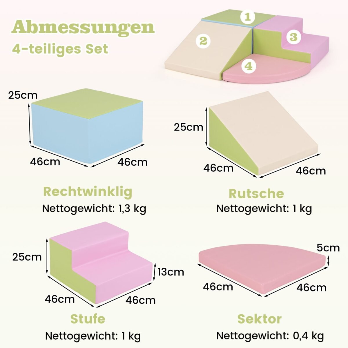 Minkštas laipiojimo ir šliaužiojimo žaidimų putų blokelių rinkinys (Žalia) – Paveikslėlis 2