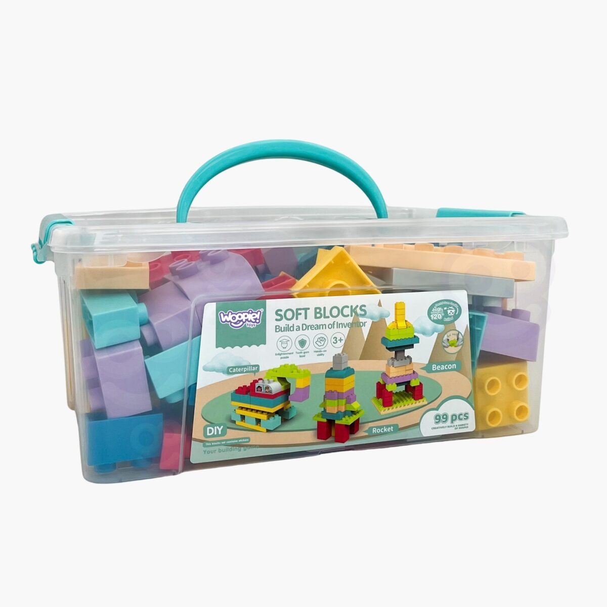 Minkštų kaladėlių 99 detalių rinkinys dėžutėje su rankena – Paveikslėlis 7