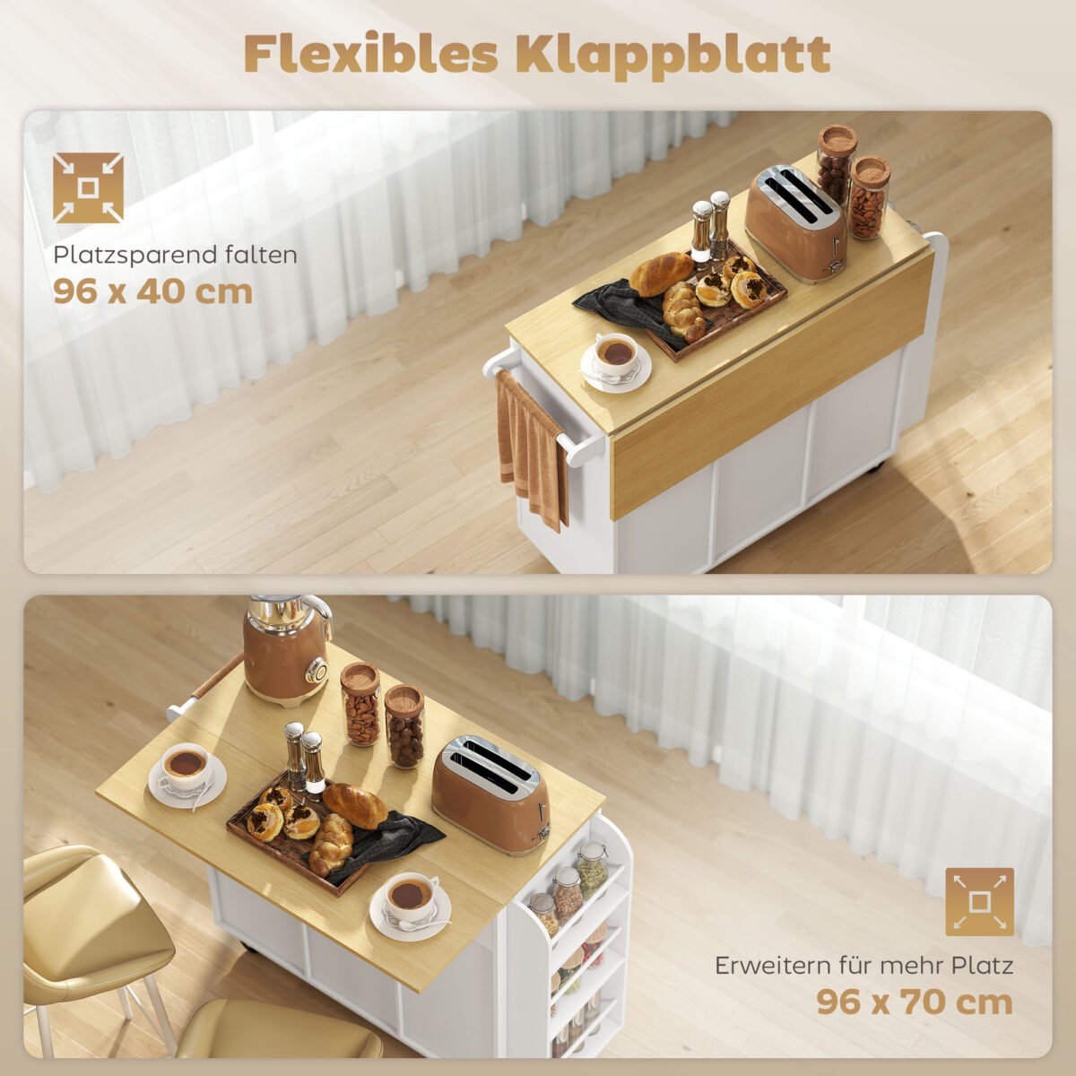 Mobili virtuvės sala su išskleidžiamu stalviršiu – Paveikslėlis 5