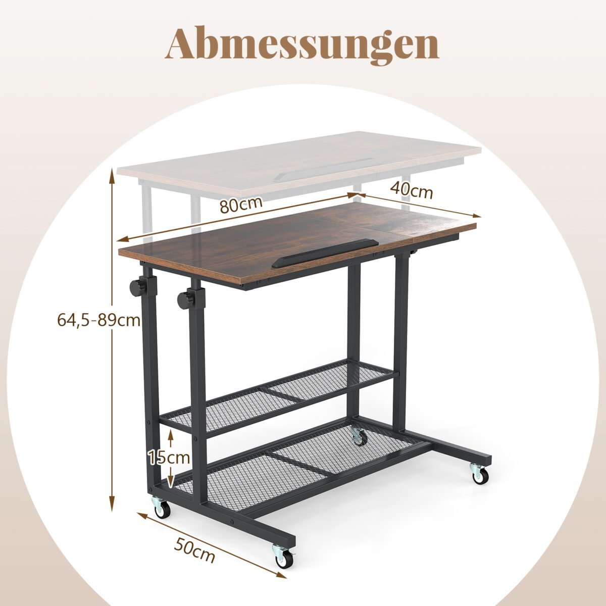 Mobilus reguliuojamo aukščio stalas su pakreipiamu stalviršiu (Kaimiška ruda) – Paveikslėlis 2