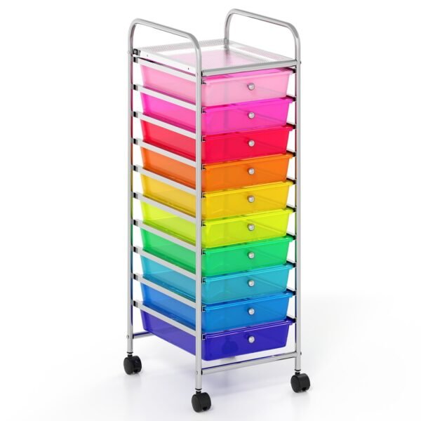 Mobilus vežimėlis su 10 stalčių ir chromuotu rėmu (Įvairiaspalvė)