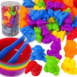 Montessori edukacinis spalvų rūšiuoklis su gyvūnėliais ir žnyplutėmis