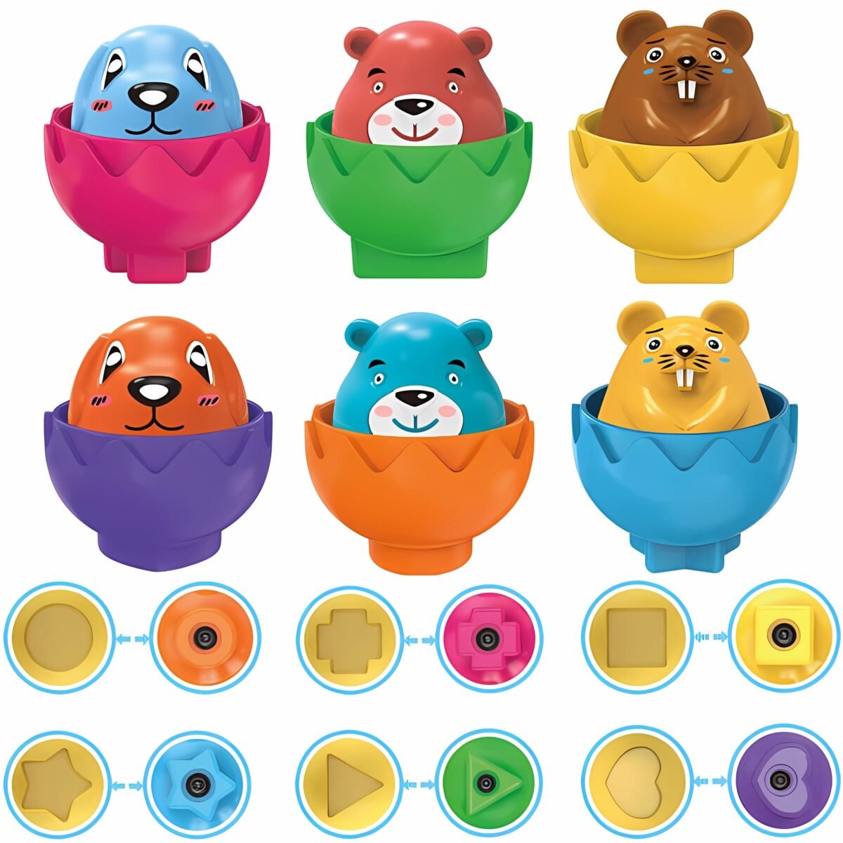 Montessori kiaušinių formų rūšiuoklis su gyvūnėliais, 6 vnt. – Paveikslėlis 3