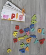 Montessori medinė abėcėlės dėlionė raidžių ir žodžių mokymui, 57 el.