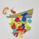Montessori medinė abėcėlės dėlionė raidžių ir žodžių mokymui, 57 el.