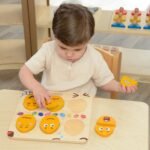 Montessori medinė emocijų pažinimo lenta su veido detalėmis