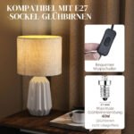Naktinė lempa su vintažiniu keraminiu pagrindu ir lino gaubtu