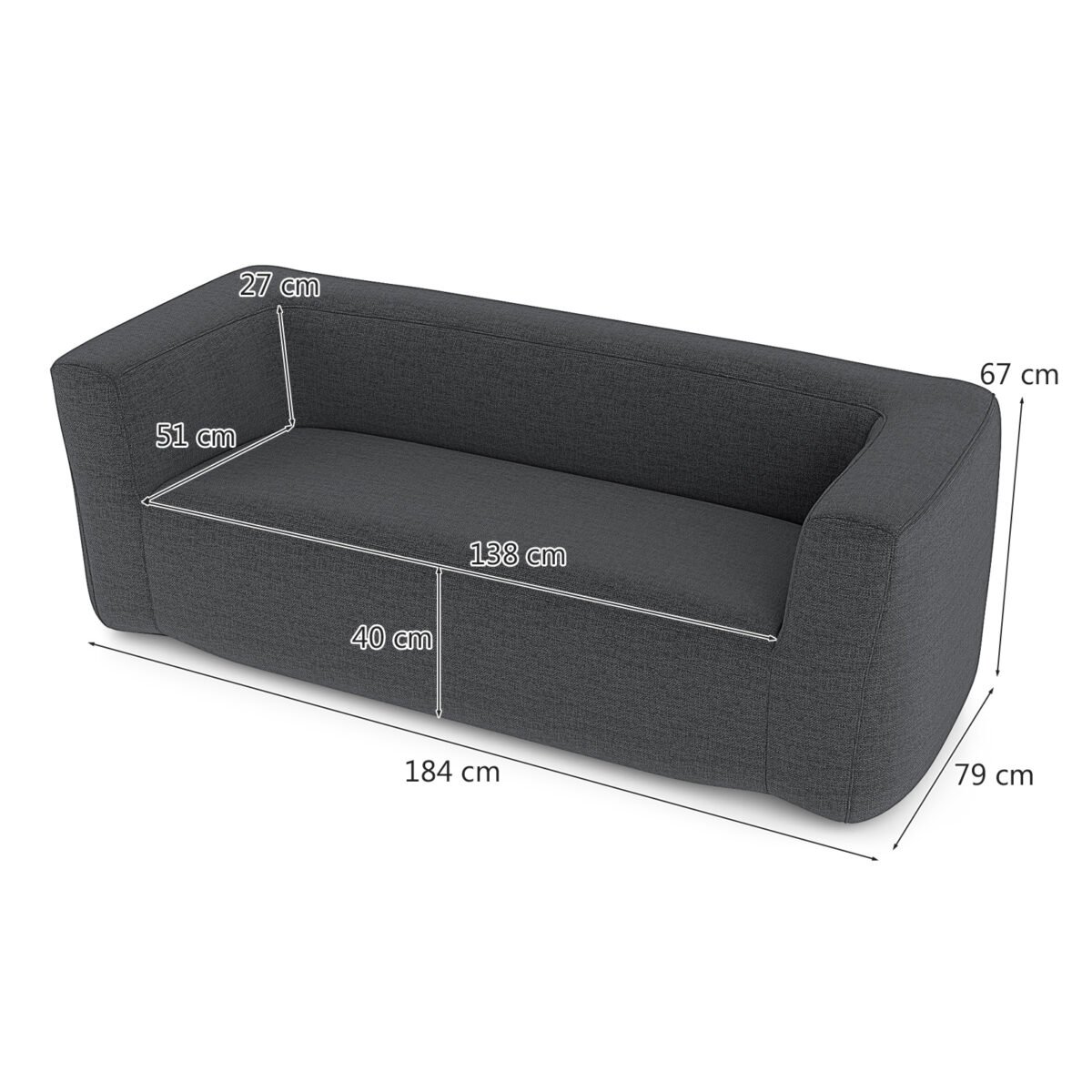 Nešiojama dviguba pripučiama sofa su nuimamu užvalkalu (Pilka)