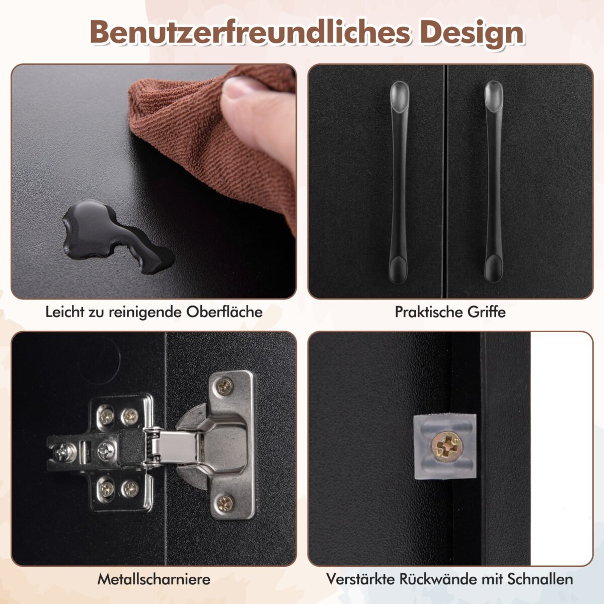 Pakabinama spintelė-stalas su dviem durimis ir atvirais skyriais (Juoda) – Paveikslėlis 3