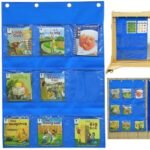 Pakabinamas medžiaginis laikiklis knygoms ir paveikslėliams su kišenėlėmis