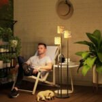 Lauko pastatoma rotango stiliaus saulės lempa su trigubu apšvietimu ir lentyna – Paveikslėlis 2