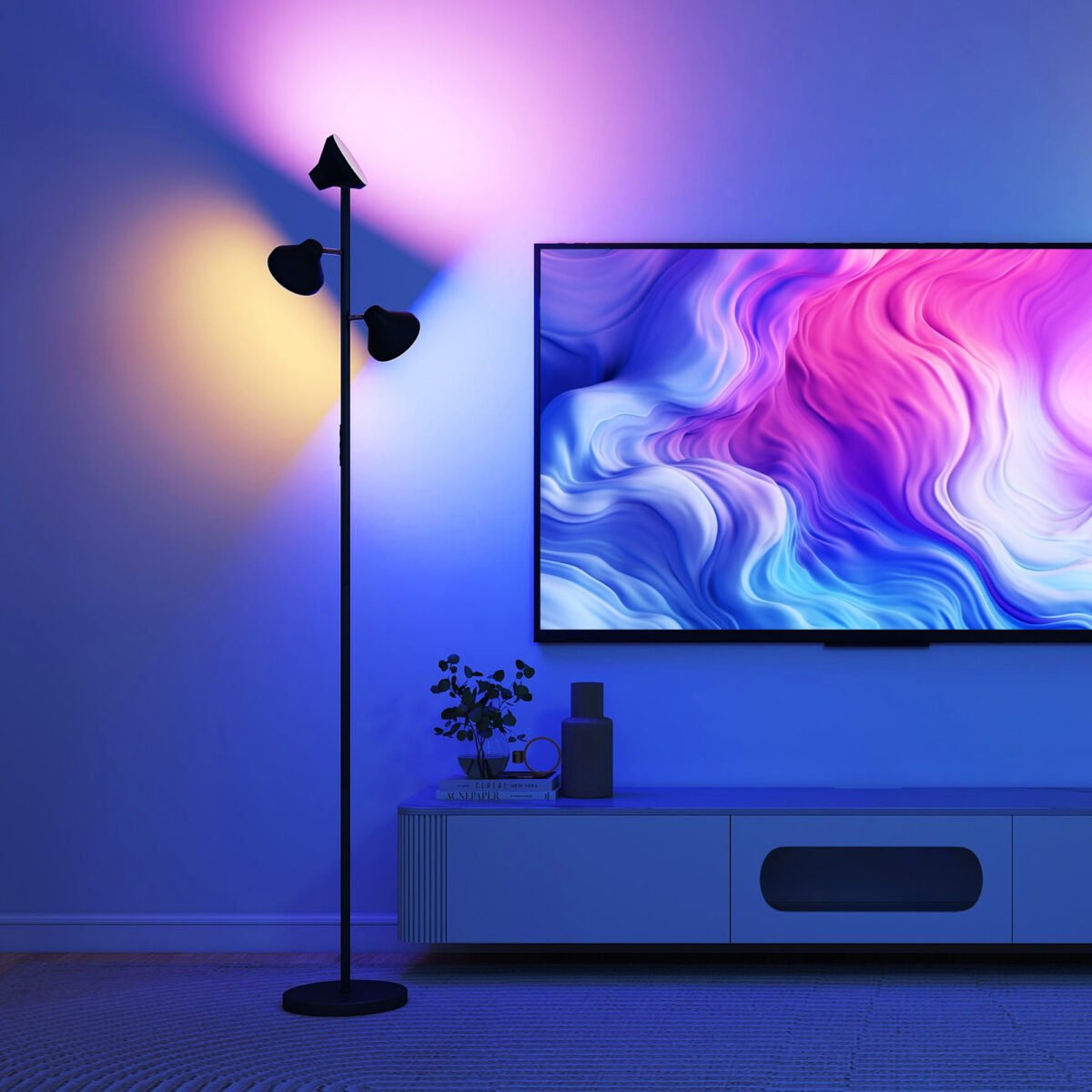 Pastatomas šviestuvas su 3 reguliuojamomis galvutėmis, RGB spalvų keitimu ir pritemdymu – Paveikslėlis 9