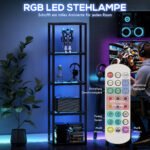 Pastatomas šviestuvas su stiklinėmis lentynomis ir RGB apšvietimu su muzikos sinchronizacija