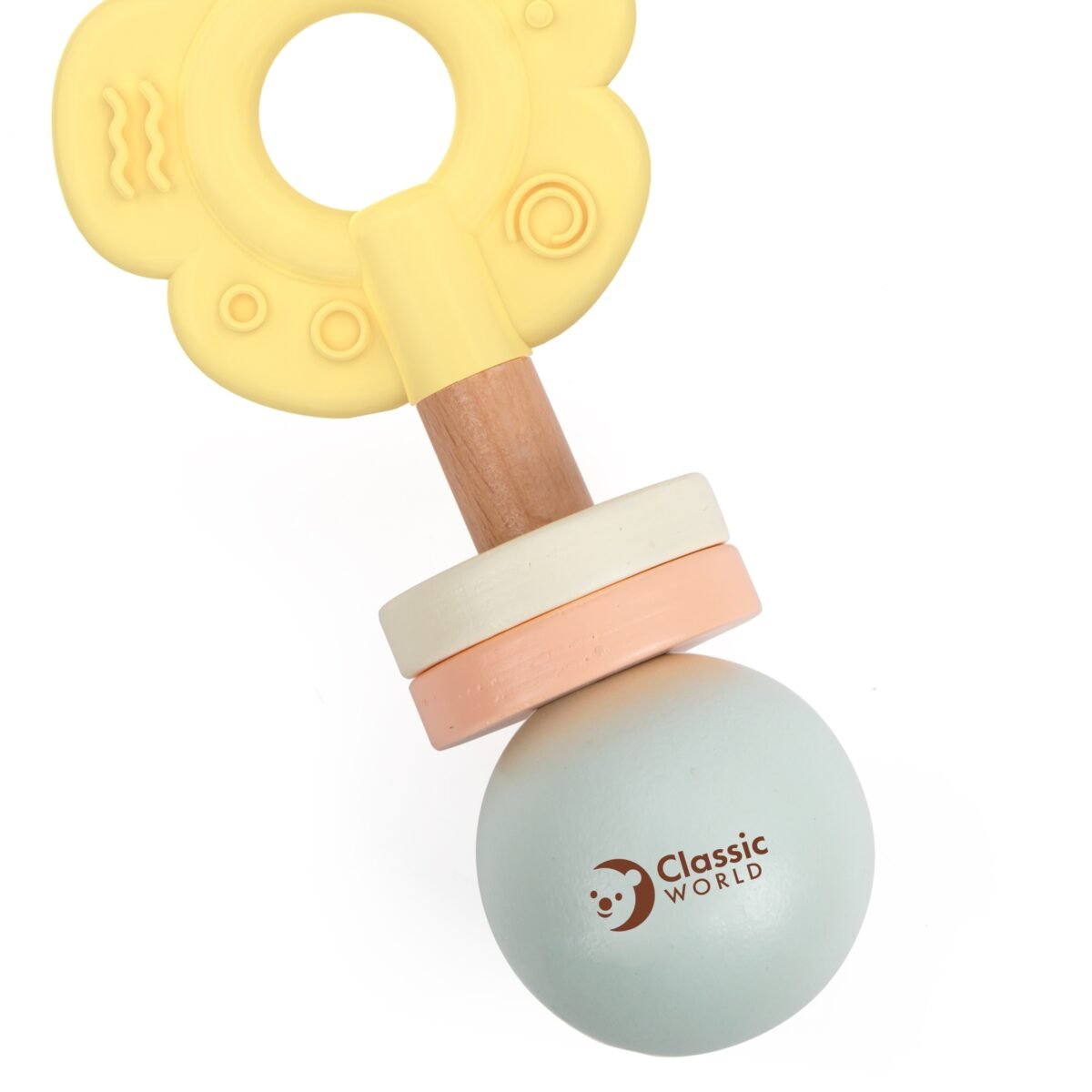 Pastelinis medinis gėlės formos barškutis-kramtukas 0+ – Paveikslėlis 2