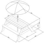 Pikniko stalas su suoliuku, skėčiu ir smėlio bei vandens talpyklomis – Paveikslėlis 10