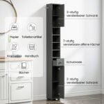 Plona vonios spintelė su stalčiumi ir reguliuojamomis lentynomis (Pilka) – Paveikslėlis 4