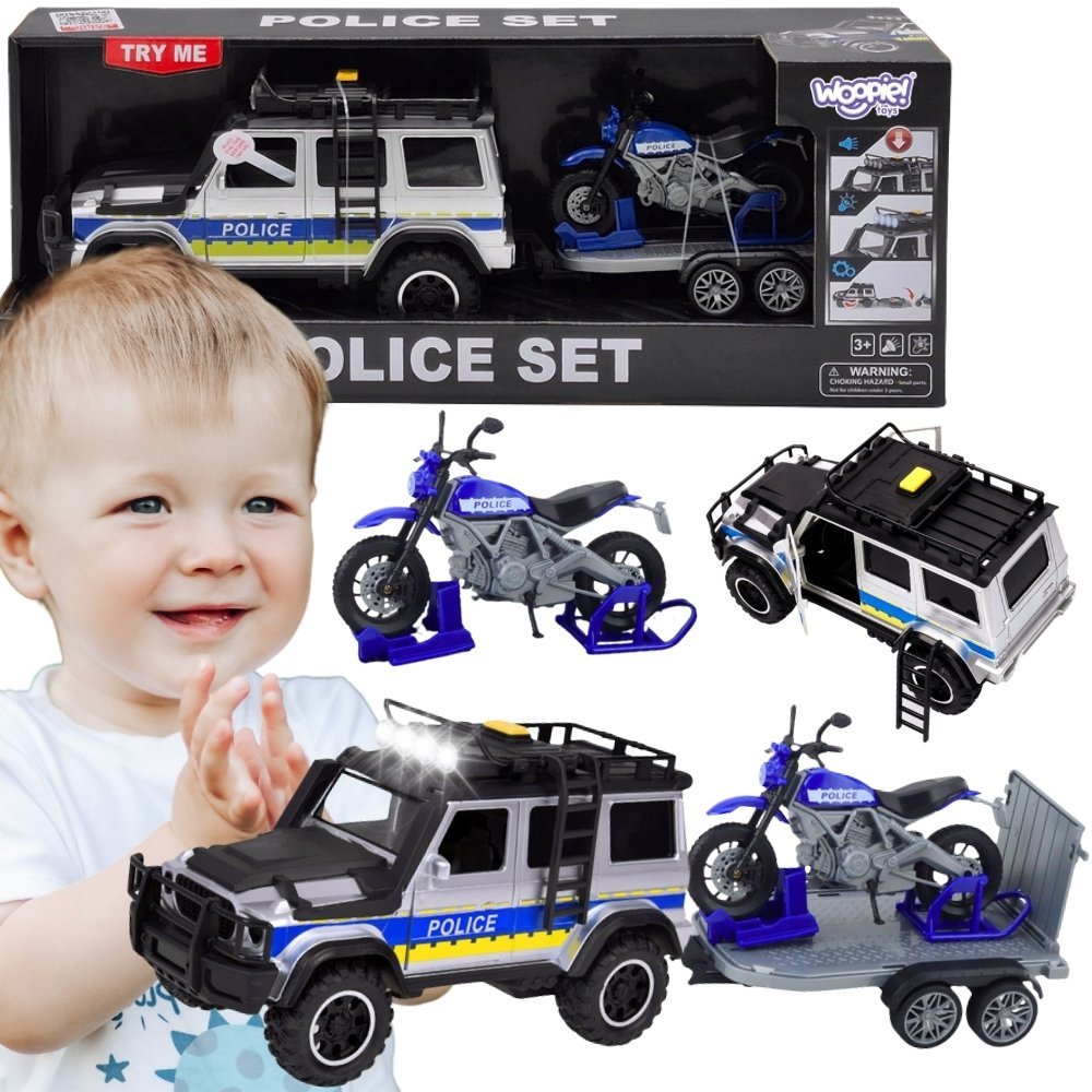 Policijos visureigio rinkinys su priekaba ir motociklu Policijos visureigio rinkinys su priekaba ir motociklu