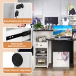 Priėmimo stalas su rakinamu stalčiumi ir reguliuojama lentyna (Juoda ir balta)