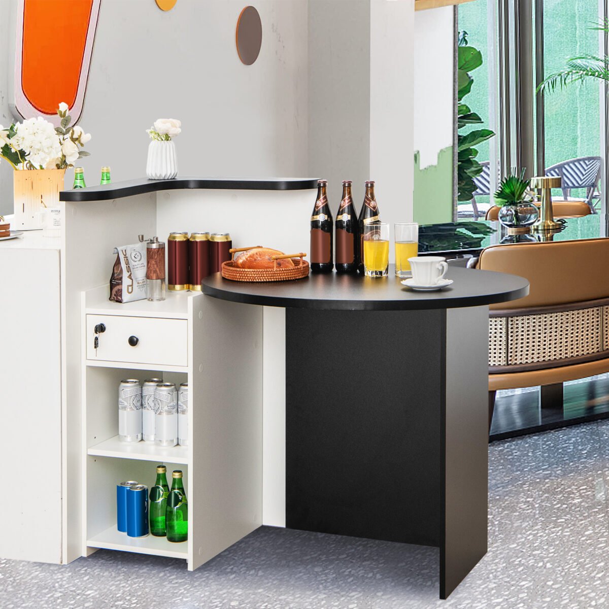 Priėmimo stalas su rakinamu stalčiumi ir reguliuojama lentyna (Juoda ir balta) – Paveikslėlis 2