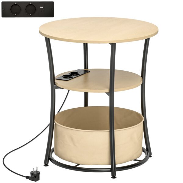 Priešalinis 3 aukštų staliukas su įkrovimo stotele ir medžiagine daiktadėže