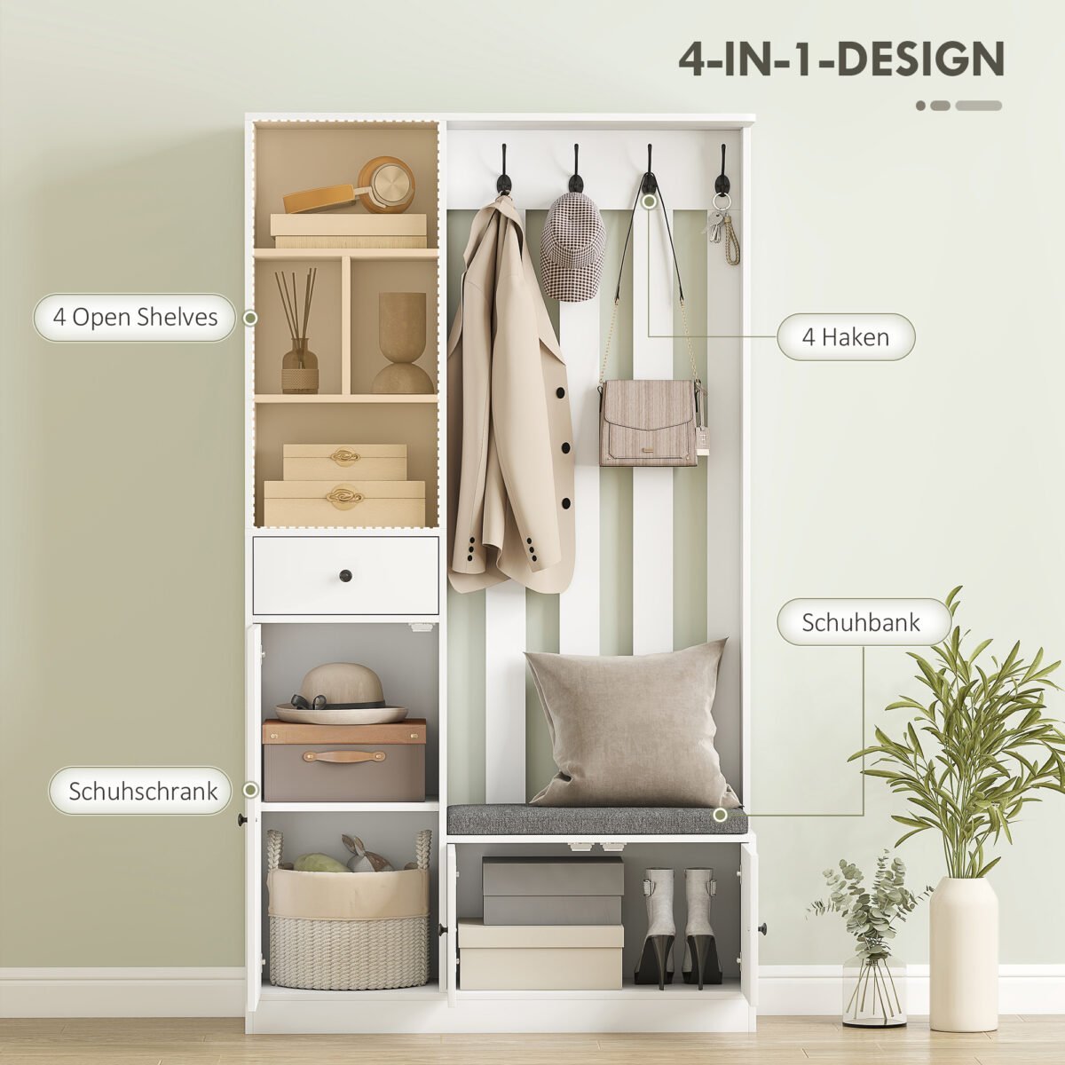 Prieškambario komplektas su batų suoliuku ir integruota spinta 180 cm – Paveikslėlis 4