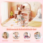 Princesės makiažo staliukas su apšviestu veidrodžiu ir kėde (Rožinė)