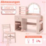 Mergaitės makiažo staliukas su apšviestu veidrodžiu ir kėde (Rožinė) – Paveikslėlis 2