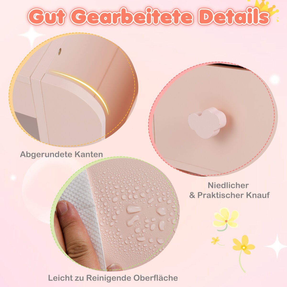 Mergaitės makiažo staliukas su apšviestu veidrodžiu ir kėde (Rožinė) – Paveikslėlis 3