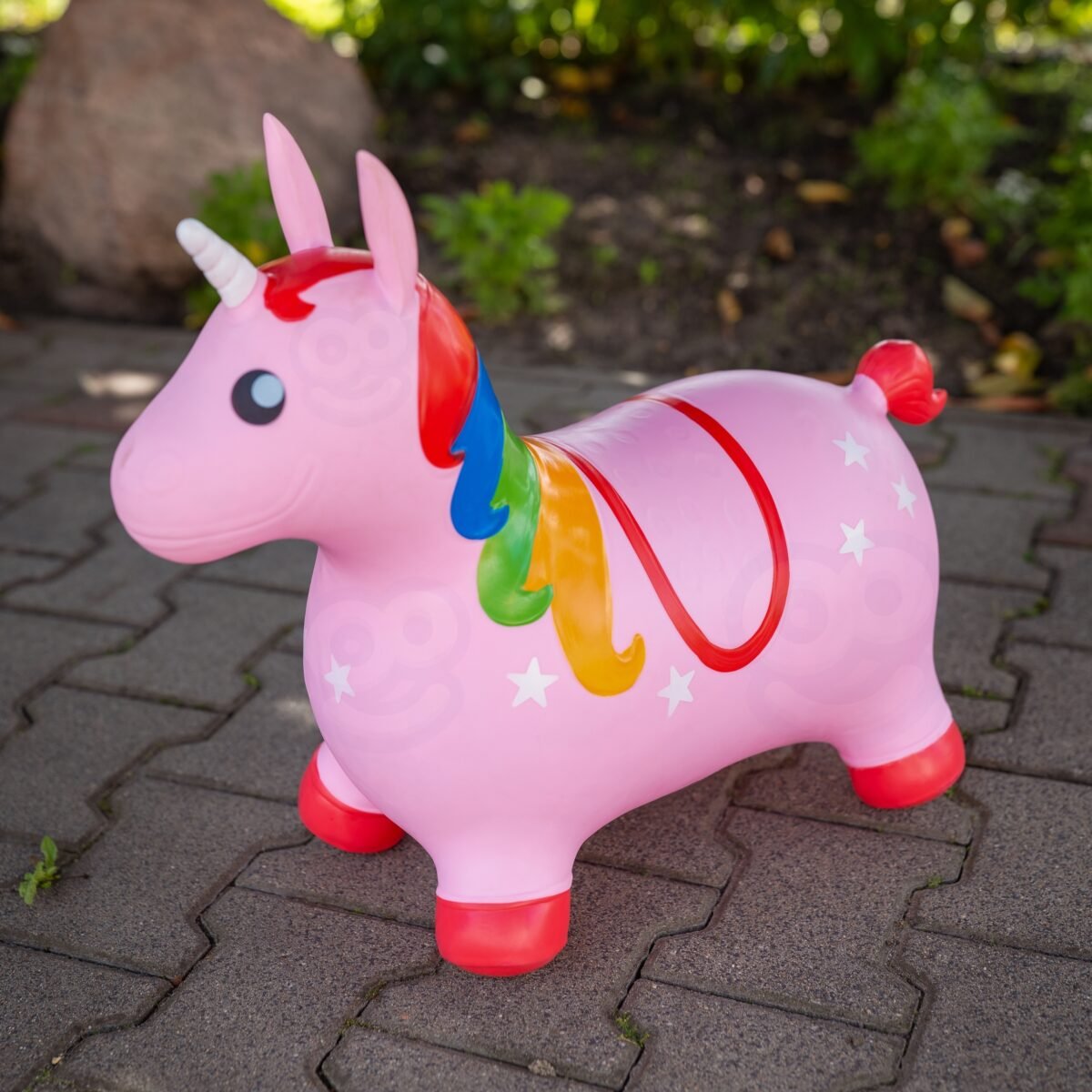 Pripučiamas rožinis vienaragis šokliukas su pompa – Paveikslėlis 2