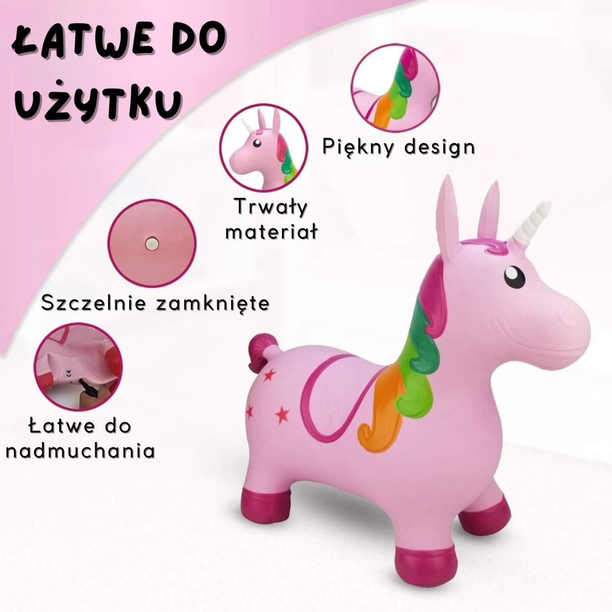 Pripučiamas rožinis vienaragis šokliukas su pompa – Paveikslėlis 7