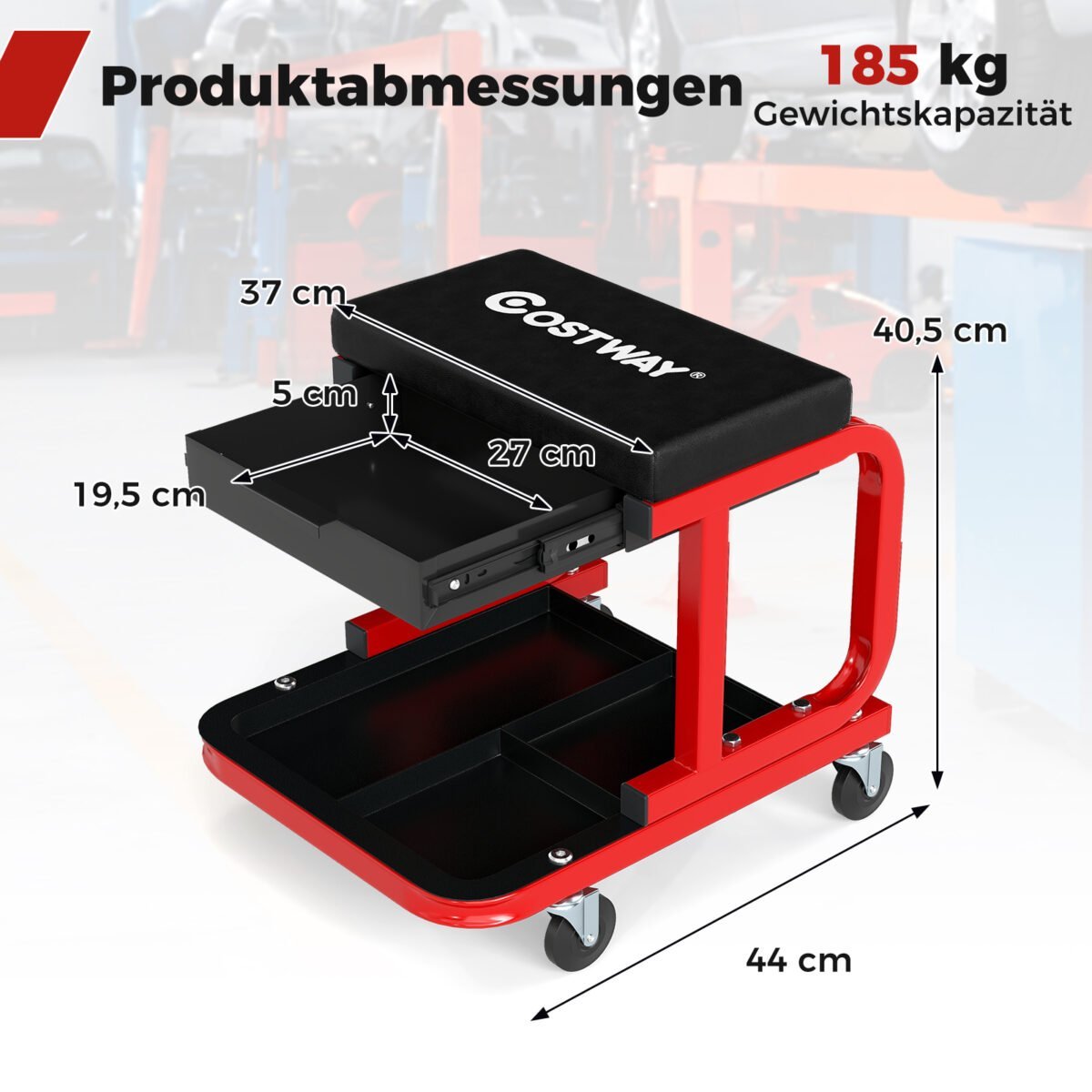 Profesionalus dirbtuvių krėslas su ratukais ir daiktadėže (Juoda) – Paveikslėlis 2