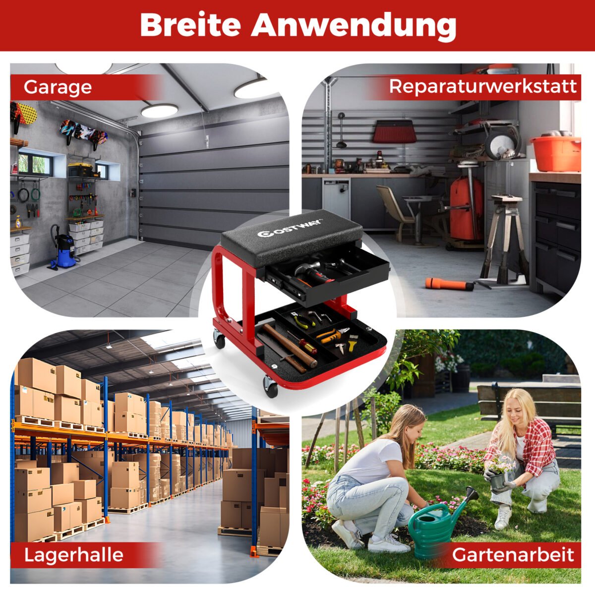 Profesionalus dirbtuvių krėslas su ratukais ir daiktadėže (Juoda) – Paveikslėlis 3