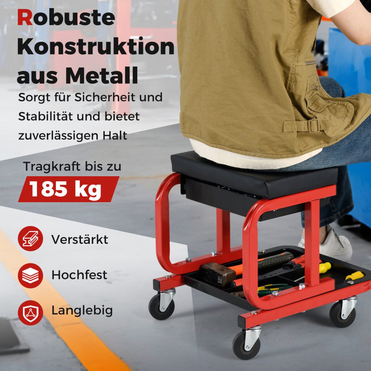 Profesionalus dirbtuvių krėslas su ratukais ir daiktadėže (Juoda) – Paveikslėlis 4