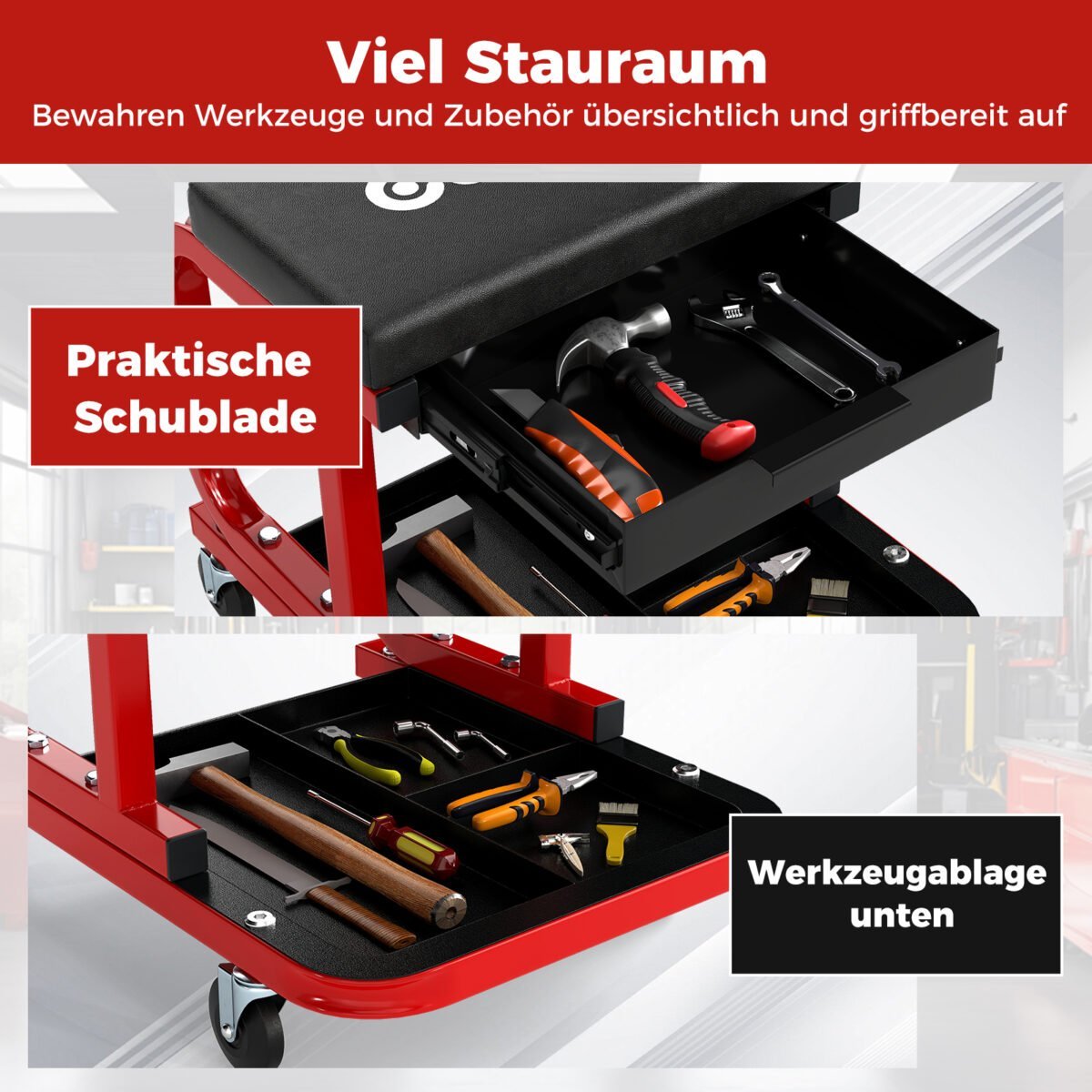 Profesionalus dirbtuvių krėslas su ratukais ir daiktadėže (Juoda) – Paveikslėlis 5