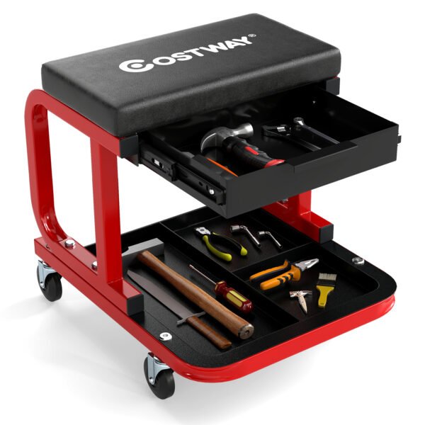 Profesionalus dirbtuvių krėslas su ratukais ir daiktadėže (Juoda)