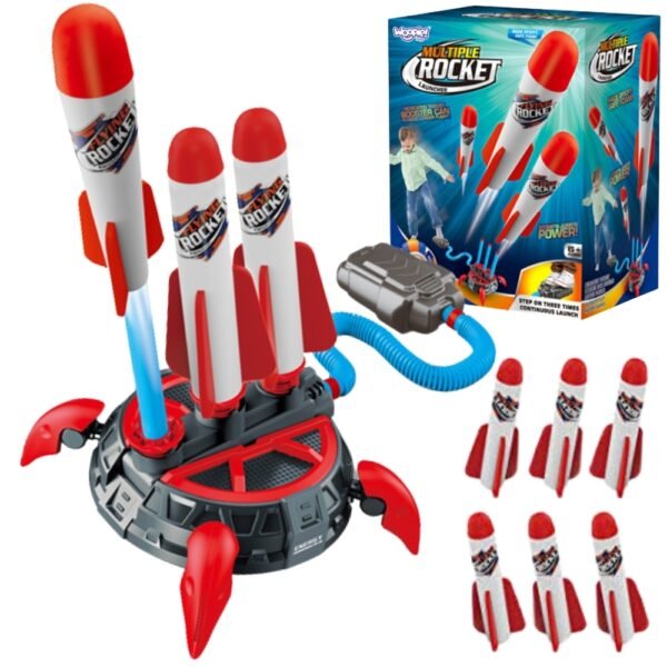 Putplasčio raketų paleidimo rinkinys su kojine pompa ir 6 raketomis