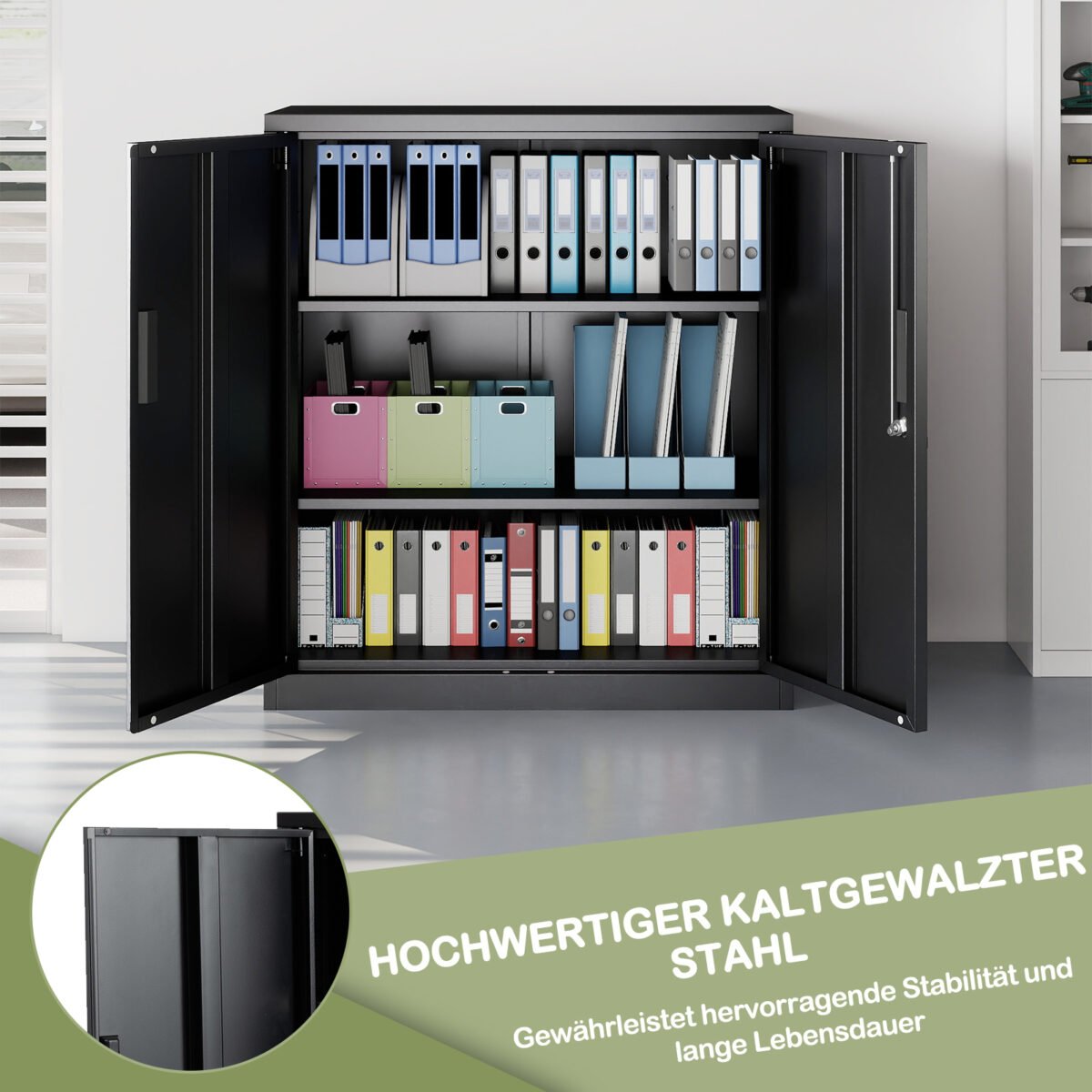 Rakinama metalinė spinta su reguliuojamomis lentynomis (Juoda) – Paveikslėlis 3