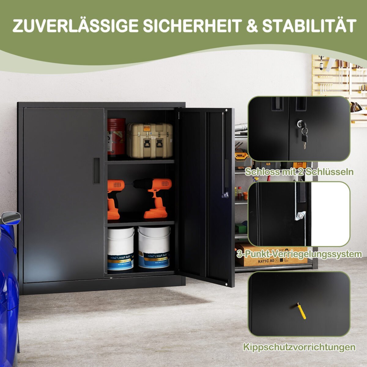 Rakinama metalinė spinta su reguliuojamomis lentynomis (Juoda) – Paveikslėlis 4