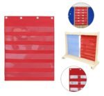 Raudonas dvipusis medžiaginis mokomasis lapas su kišenėlėmis ir lipuku