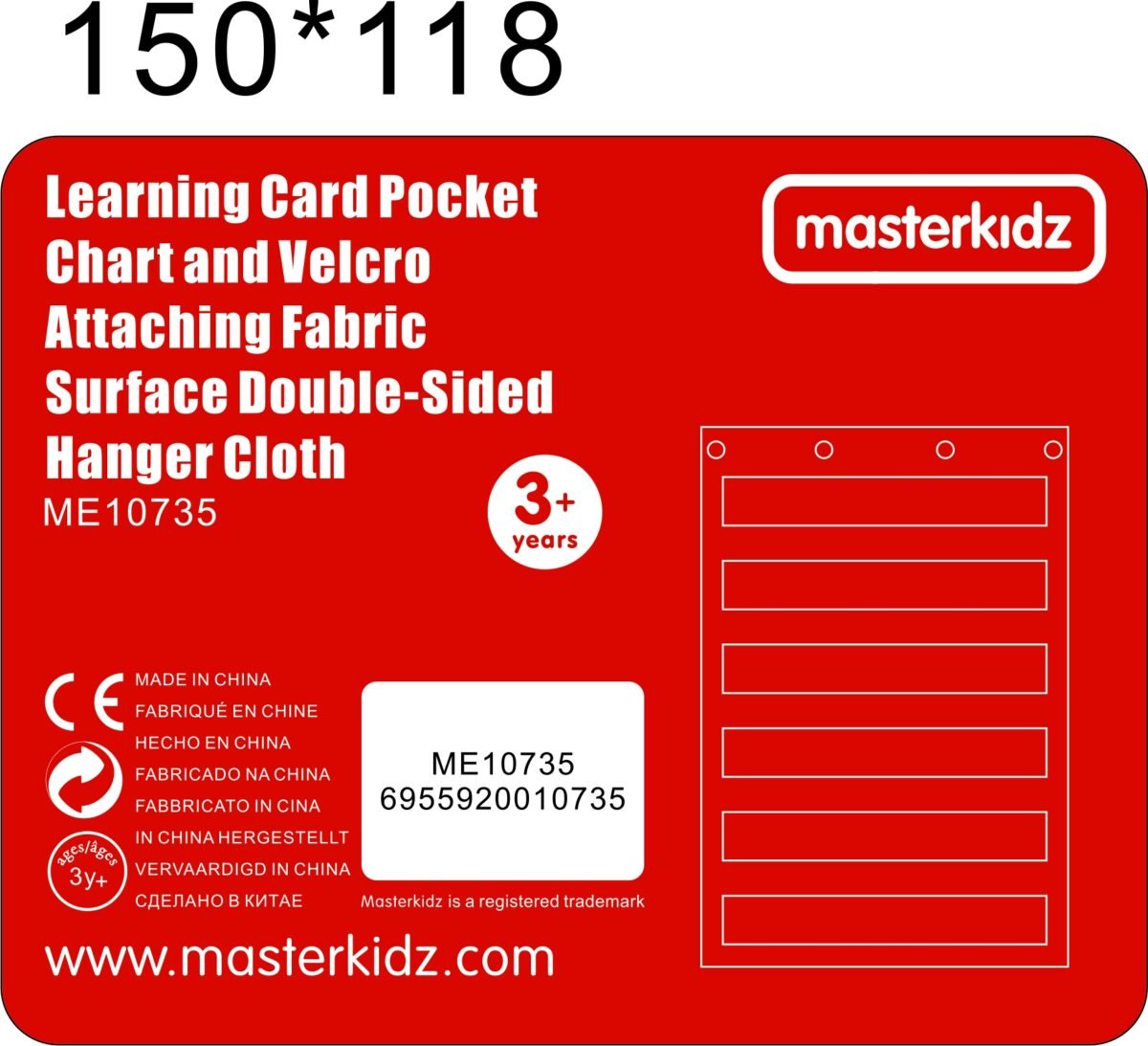 Raudonas dvipusis medžiaginis mokomasis lapas su kišenėlėmis ir lipuku – Paveikslėlis 6