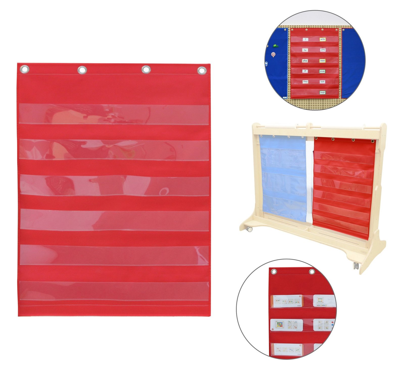 Raudonas dvipusis medžiaginis mokomasis lapas su kišenėlėmis ir lipuku Raudonas dvipusis medžiaginis mokomasis lapas su kišenėlėmis ir lipuku