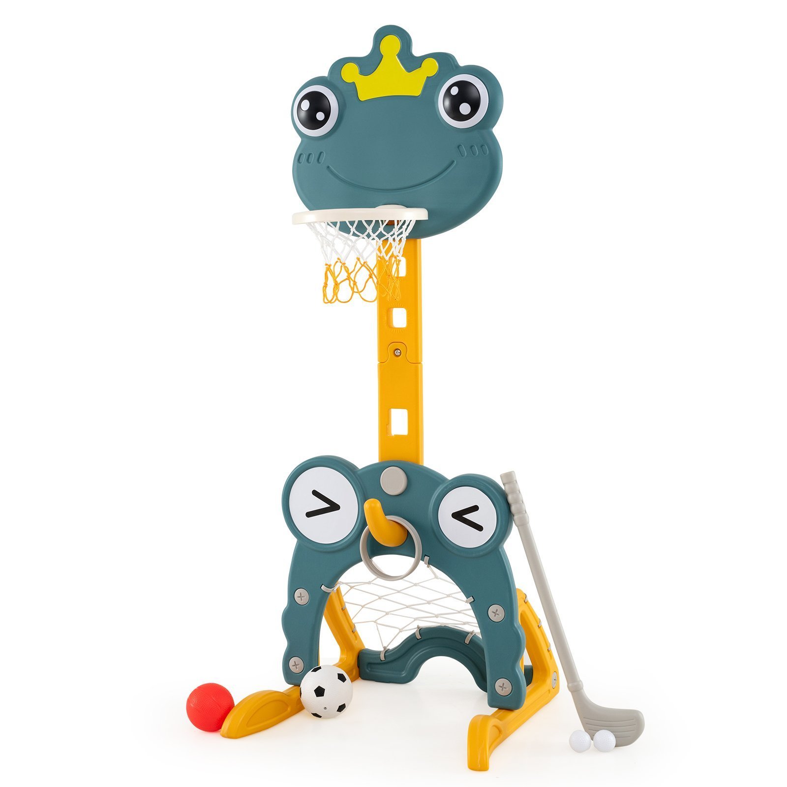 Reguliuojamo aukščio daugiafunkcinis aktyvumo centras su krepšinio lanku ir futbolo vartais (Žalia)