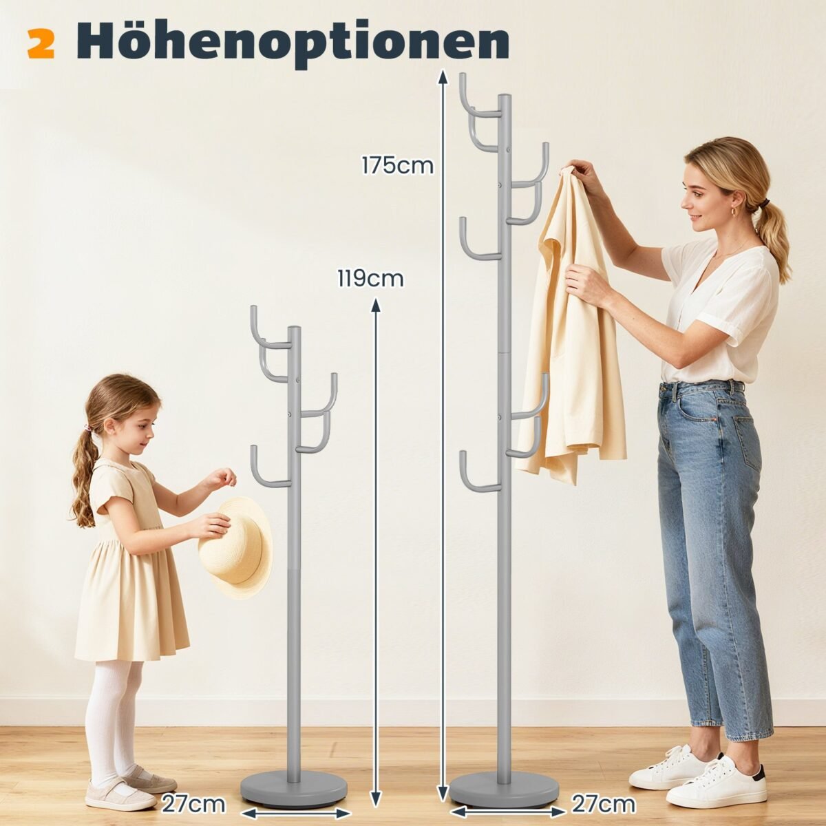 Reguliuojamo aukščio kaktuso formos drabužių kabykla su 8 kabliais (Sidabrinė) – Paveikslėlis 2