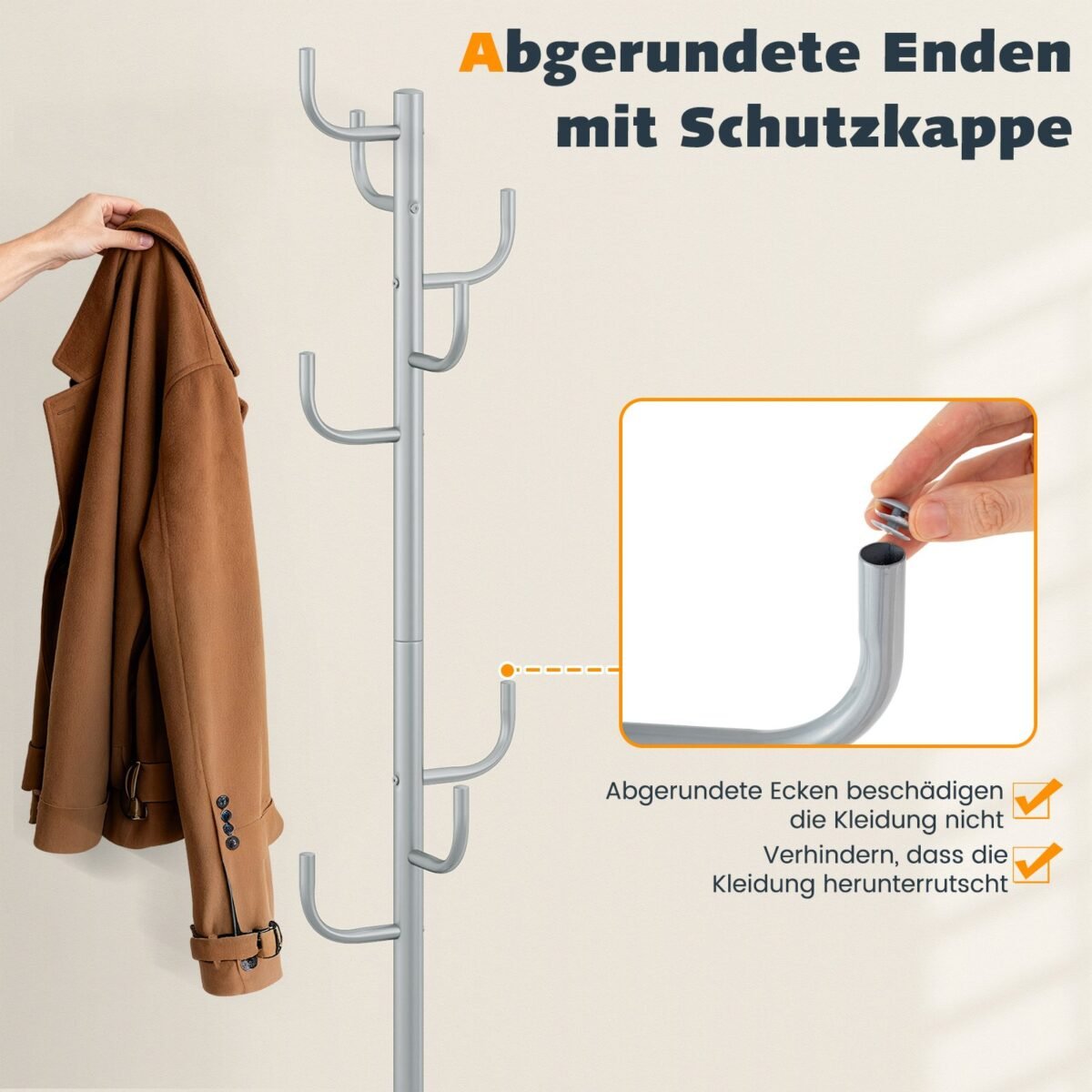 Reguliuojamo aukščio kaktuso formos drabužių kabykla su 8 kabliais (Sidabrinė) – Paveikslėlis 4